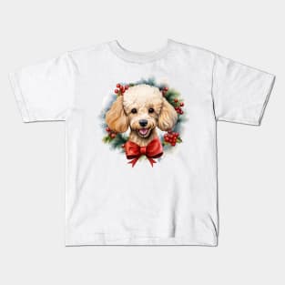 Christmas Poodle Dog Wreath Kids T-Shirt